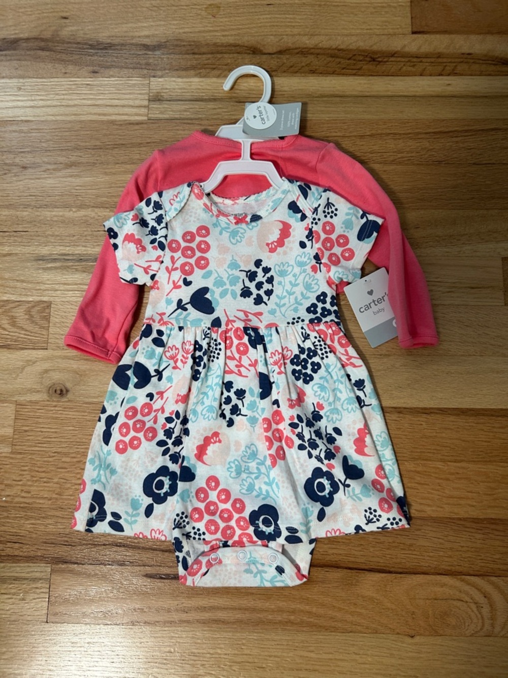 Carter's Cream Floral Skirted Bodysuit with Coral Cardigan